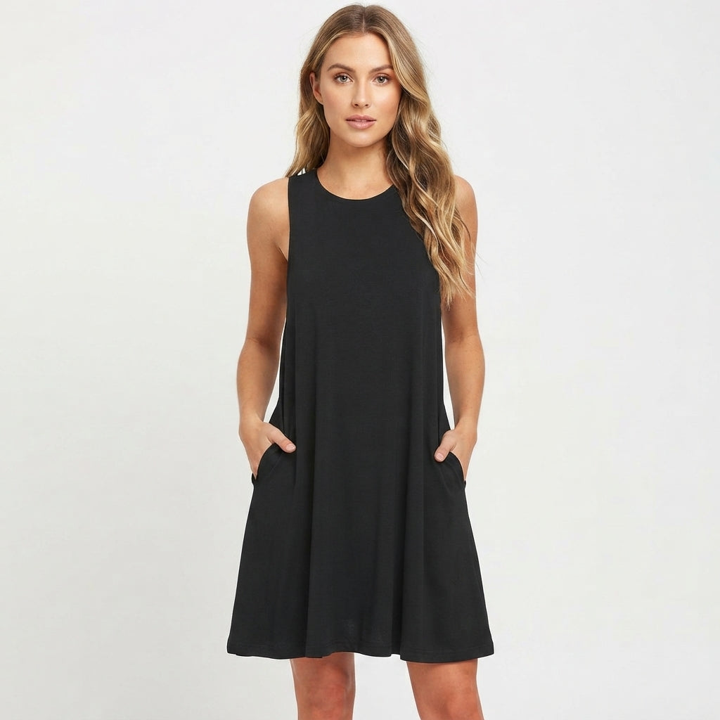 Women's Sleeveless Swing Mini Dress – Relaxed Flowy Summer Dress for Day Outings & Brunch
