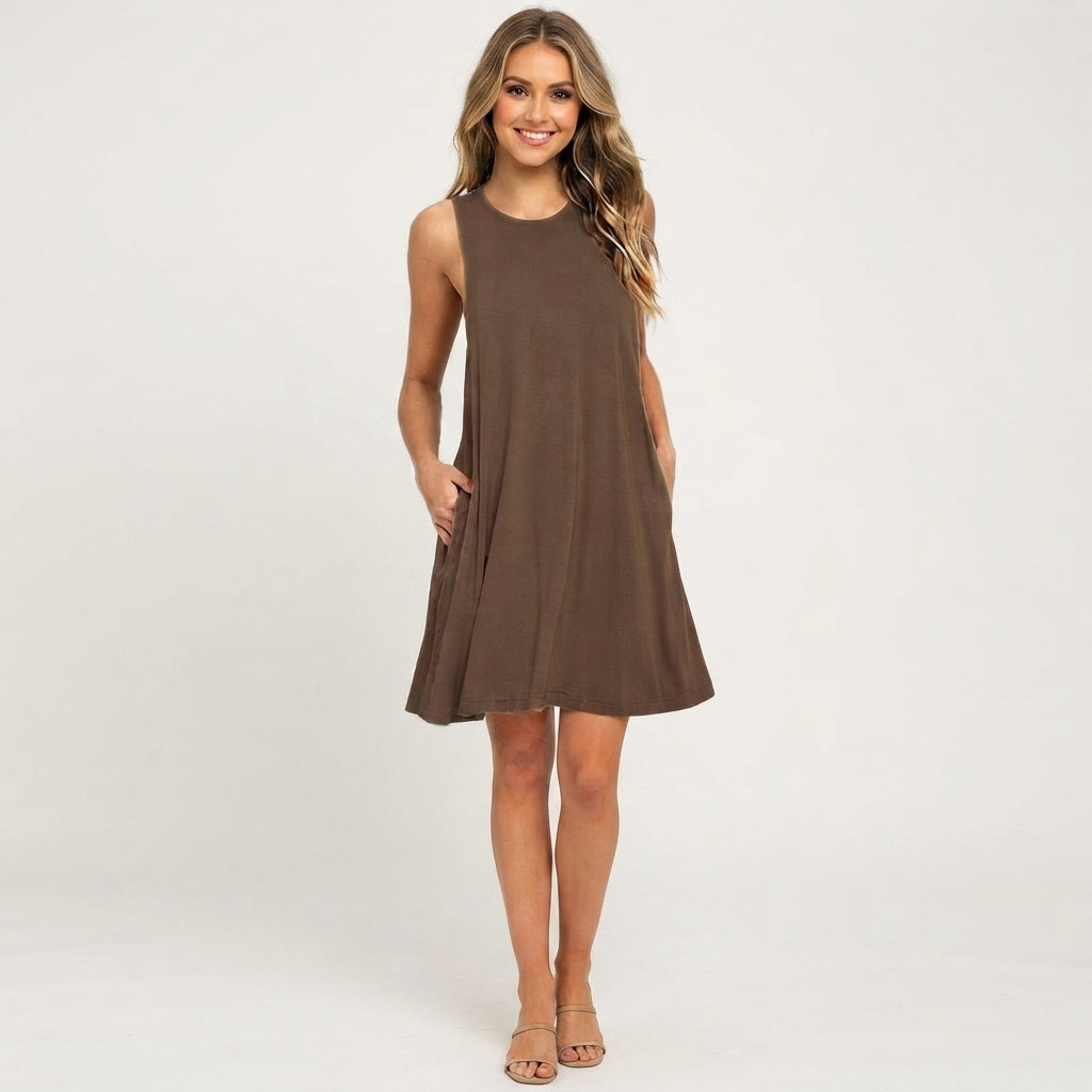 Women's Sleeveless Swing Mini Dress – Relaxed Flowy Summer Dress for Day Outings & Brunch
