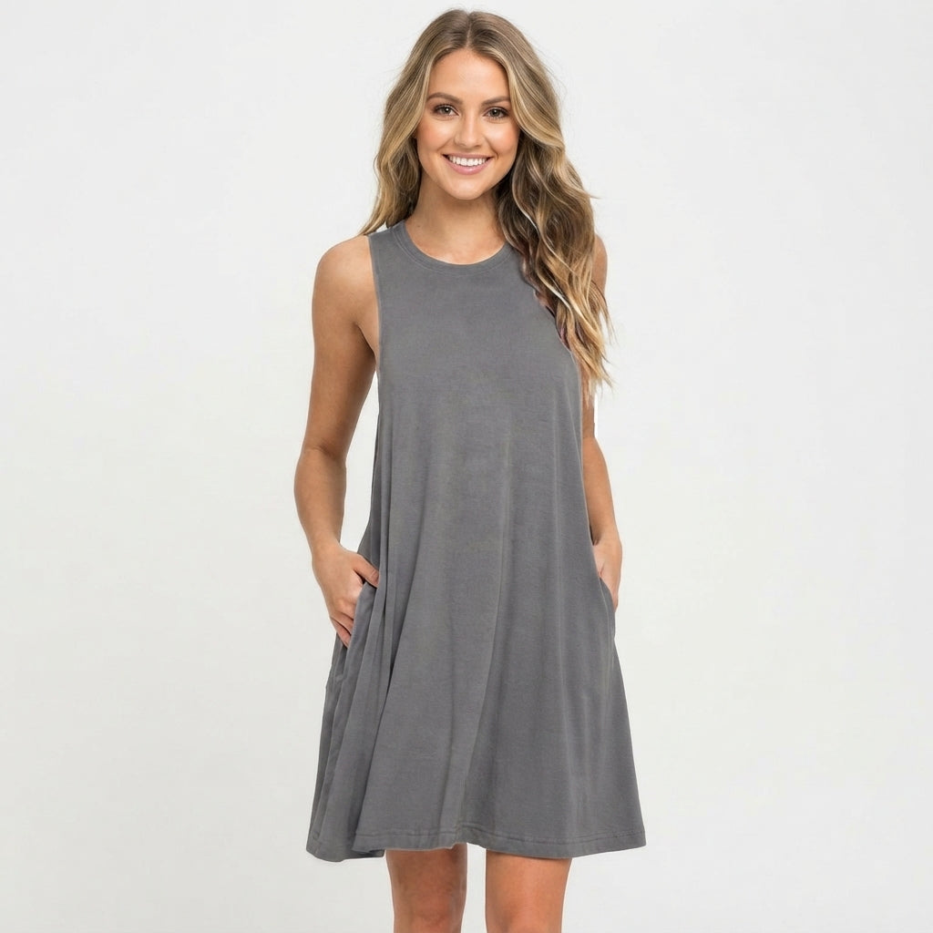 Women's Sleeveless Swing Mini Dress – Relaxed Flowy Summer Dress for Day Outings & Brunch