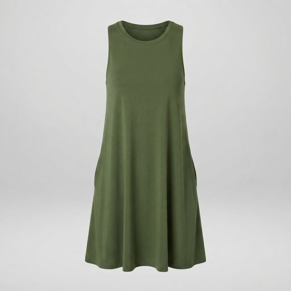 Women's Sleeveless Swing Mini Dress – Relaxed Flowy Summer Dress for Day Outings & Brunch