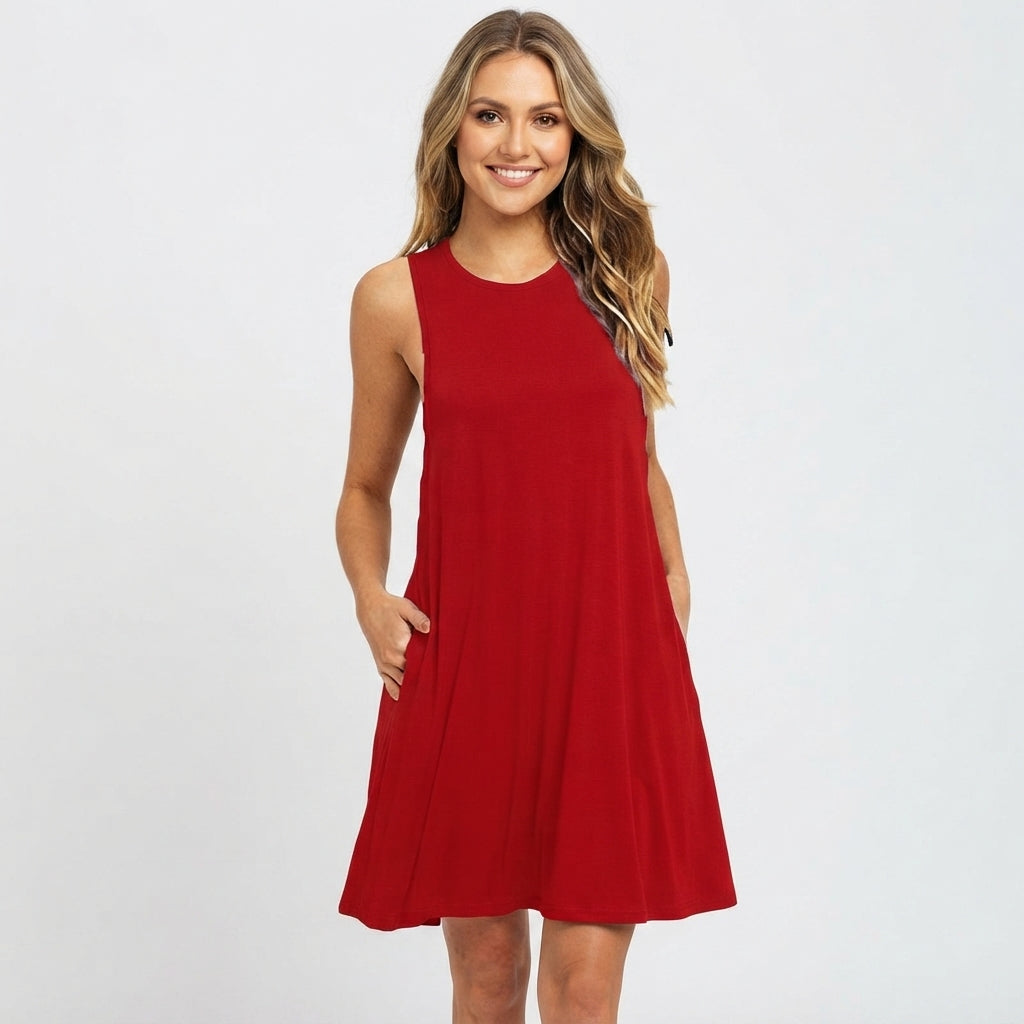 Women's Sleeveless Swing Mini Dress – Relaxed Flowy Summer Dress for Day Outings & Brunch