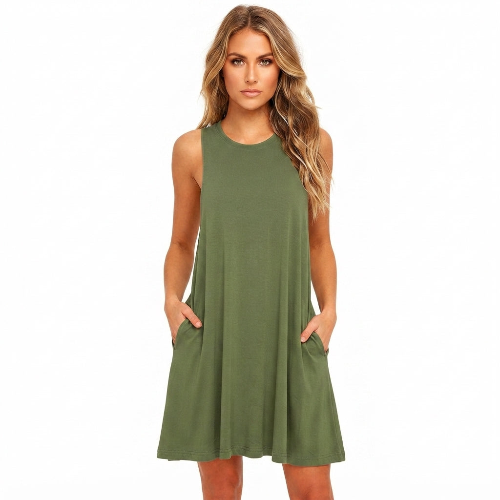 Women's Sleeveless Swing Mini Dress – Relaxed Flowy Summer Dress for Day Outings & Brunch