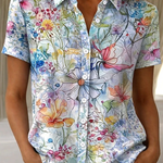 Women's Floral Button-Up Short Sleeve Shirt – Relaxed Casual Summer Shirt