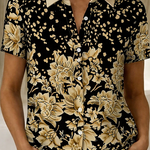Women's Floral Button-Up Short Sleeve Shirt – Relaxed Casual Summer Shirt
