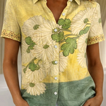 Women's Floral Button-Up Short Sleeve Shirt – Relaxed Casual Summer Shirt