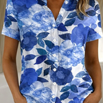 Women's Floral Button-Up Short Sleeve Shirt – Relaxed Casual Summer Shirt