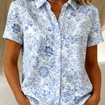 Women's Floral Button-Up Short Sleeve Shirt – Relaxed Casual Summer Shirt