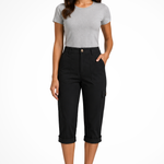 Women's Cropped Cargo Pants with Utility Pockets – Mid-Rise Relaxed Capri Pants