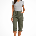 Women's Cropped Cargo Pants with Utility Pockets – Mid-Rise Relaxed Capri Pants