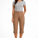Women's Cropped Cargo Pants with Utility Pockets – Mid-Rise Relaxed Capri Pants