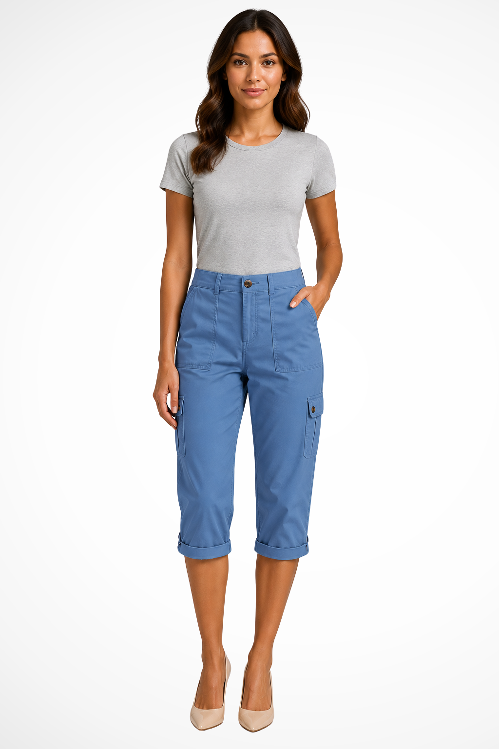 Women's Cropped Cargo Pants with Utility Pockets – Mid-Rise Relaxed Capri Pants
