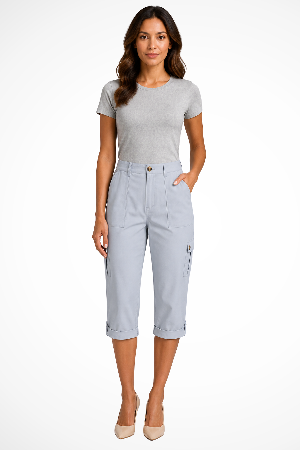 Women's Cropped Cargo Pants with Utility Pockets – Mid-Rise Relaxed Capri Pants
