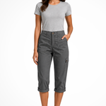 Women's Cropped Cargo Pants with Utility Pockets – Mid-Rise Relaxed Capri Pants