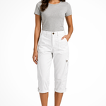 Women's Cropped Cargo Pants with Utility Pockets – Mid-Rise Relaxed Capri Pants