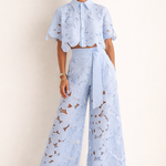 Women's Patterned Short Sleeve Blouse and Wide-Leg Pants Set – Relaxed Summer Two-Piece