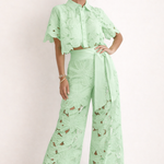 Women's Patterned Short Sleeve Blouse and Wide-Leg Pants Set – Relaxed Summer Two-Piece