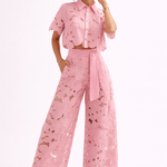 Women's Patterned Short Sleeve Blouse and Wide-Leg Pants Set – Relaxed Summer Two-Piece