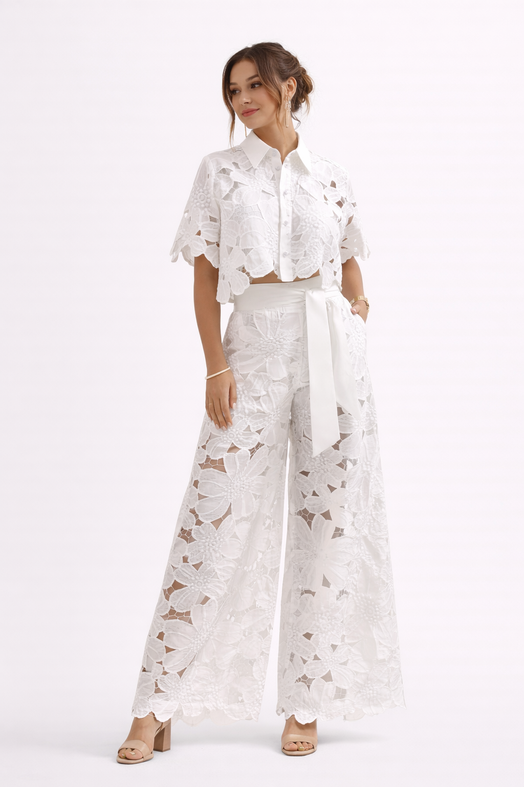 Women's Patterned Short Sleeve Blouse and Wide-Leg Pants Set – Relaxed Summer Two-Piece