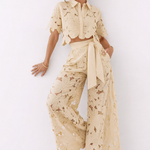Women's Patterned Short Sleeve Blouse and Wide-Leg Pants Set – Relaxed Summer Two-Piece
