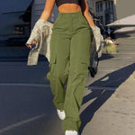 Women's Baggy Cargo Pants with High Waist & Wide Leg – Utility Pants with Flap Pockets