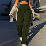 Women's Baggy Cargo Pants with High Waist & Wide Leg – Utility Pants with Flap Pockets