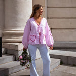 Women's Gingham Tie-Front Blouse with Ruffles & Puff Sleeves – Long Sleeve Statement Top