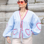 Women's Gingham Tie-Front Blouse with Ruffles & Puff Sleeves – Long Sleeve Statement Top