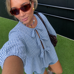 Women's Striped Tie-Front Blouse with Puff Sleeves and Peplum Hem – Casual Summer Top