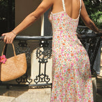Women's Floral Cami Midi Sundress with Tie Front – Fitted Waist Summer Dress