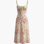 Women's Floral Cami Midi Sundress with Tie Front – Fitted Waist Summer Dress