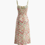 Women's Floral Cami Midi Sundress with Tie Front – Fitted Waist Summer Dress