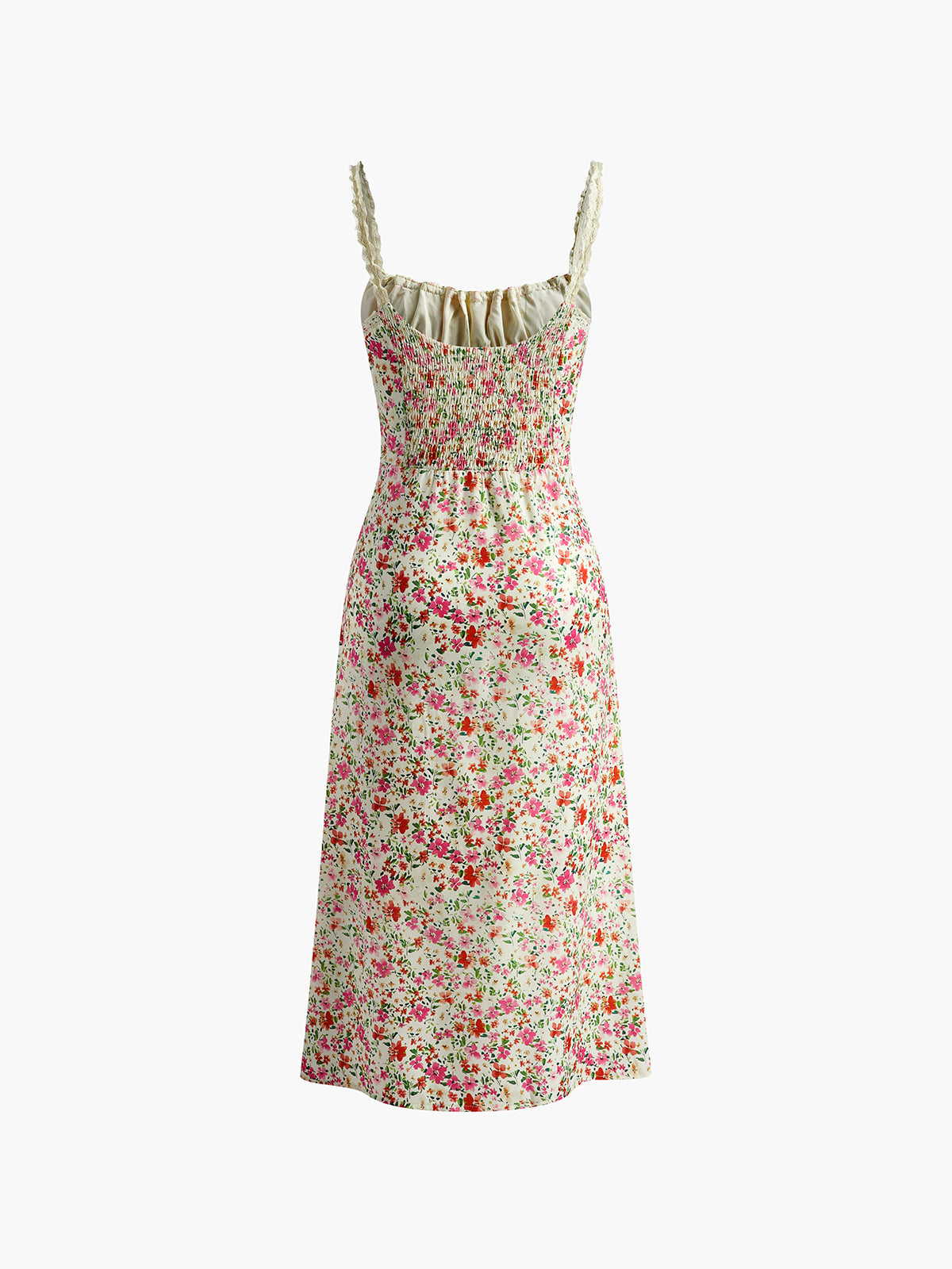 Women's Floral Cami Midi Sundress with Tie Front – Fitted Waist Summer Dress