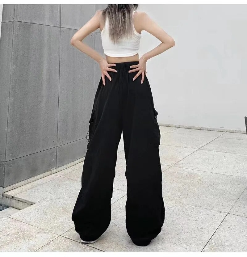 Women's Baggy Parachute Cargo Pants with Drawstring Cuffs – Relaxed Utility Pants