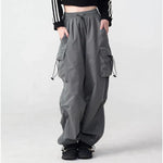 Women's Baggy Parachute Cargo Pants with Drawstring Cuffs – Relaxed Utility Pants