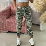 Women's Camo Print Cargo Jogger Pants with Elastic Cuffs – Drawcord Waist Casual Pants