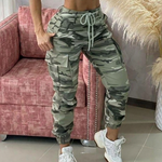 Women's Camo Print Cargo Jogger Pants with Elastic Cuffs – Drawcord Waist Casual Pants