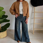 Women's Cropped Bomber Jacket with Ribbed Trim and Zip – Boxy Casual Layering Jacket