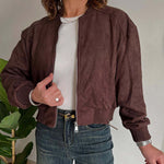 Women's Cropped Bomber Jacket with Ribbed Trim and Zip – Boxy Casual Layering Jacket