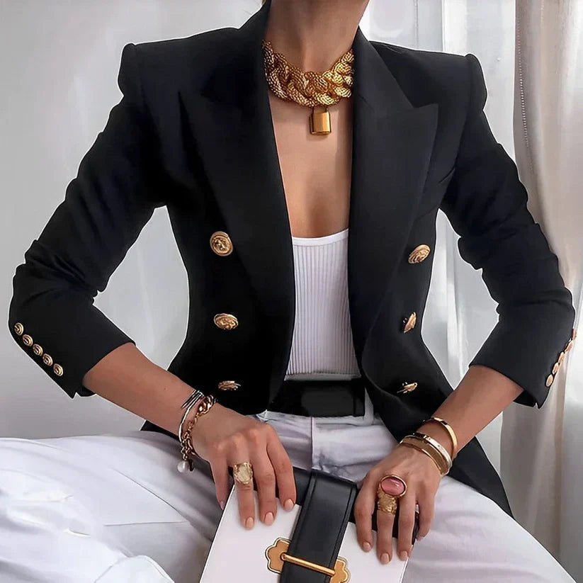 Women's Double-Breasted Slim Fit Blazer – Tailored Jacket for Office, Work & Cooler Evenings