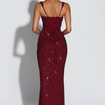 Women's Sequin Evening Maxi Dress with Square Neck & Lace-Up Back – Formal & Prom Gown