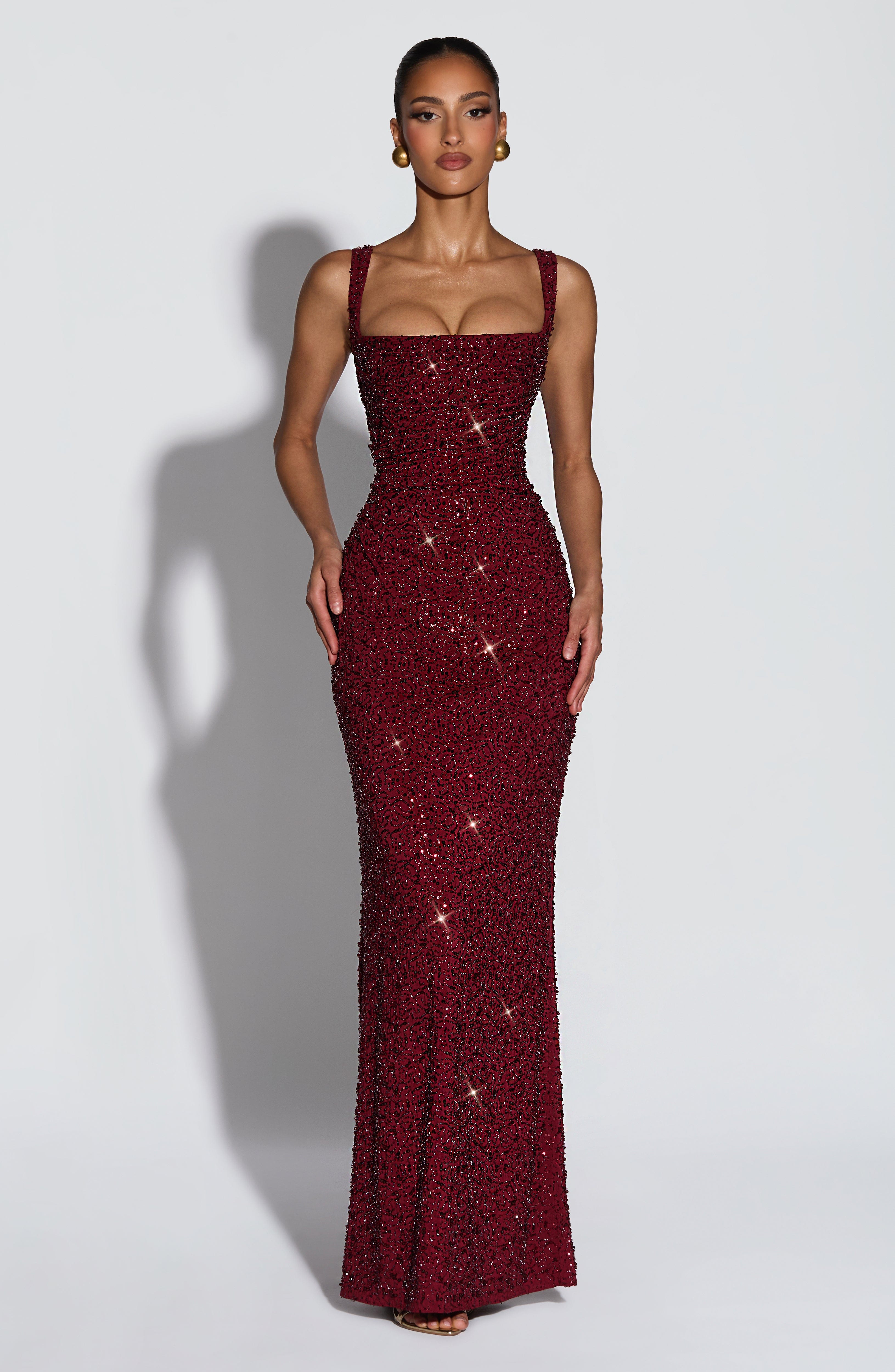 Women's Sequin Evening Maxi Dress with Square Neck & Lace-Up Back – Formal & Prom Gown
