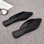 Women's Fishnet Mesh Mules – Pointed Toe Slip-On Low Block Heel Shoes