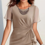 Women's Flutter Sleeve Midi Dress with Waist Knot and Ruffle Hem – Formal Wedding Guest Dress