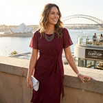 Women's Flutter Sleeve Midi Dress with Waist Knot and Ruffle Hem – Formal Wedding Guest Dress