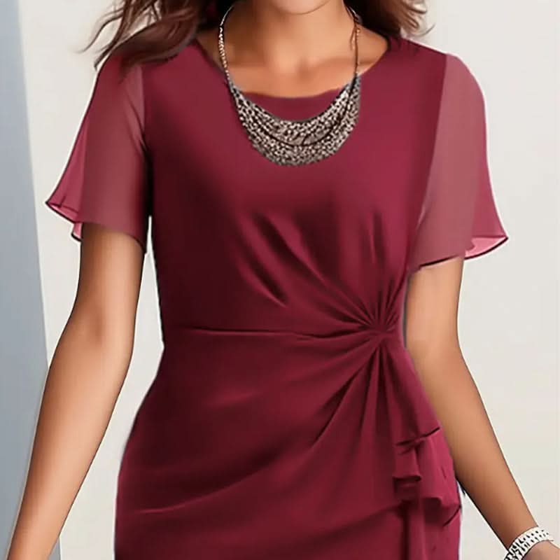 Women's Flutter Sleeve Midi Dress with Waist Knot and Ruffle Hem – Formal Wedding Guest Dress