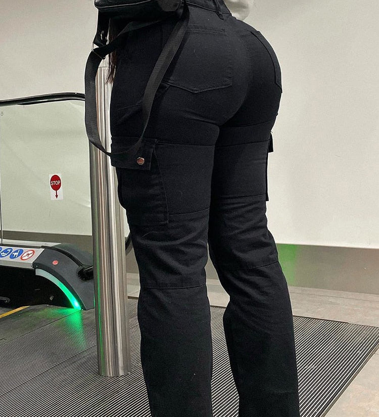 Women's High Waist Cargo Pants – Straight Leg Utility Pants with Flap Pockets