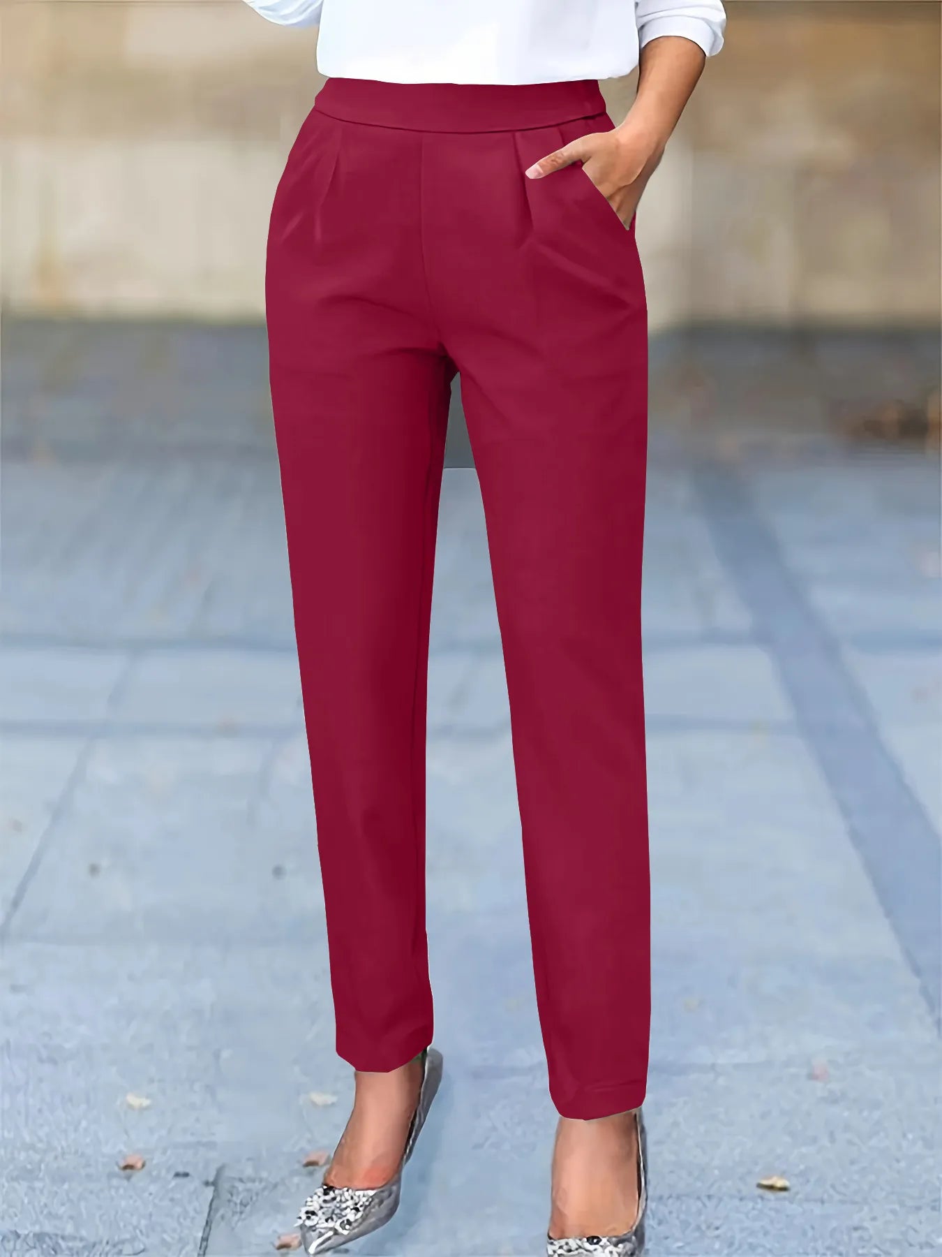 Women's High Waisted Pleated Tapered Work Pants with Pockets – Tailored Office Pants