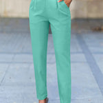Women's High Waisted Pleated Tapered Work Pants with Pockets – Tailored Office Pants