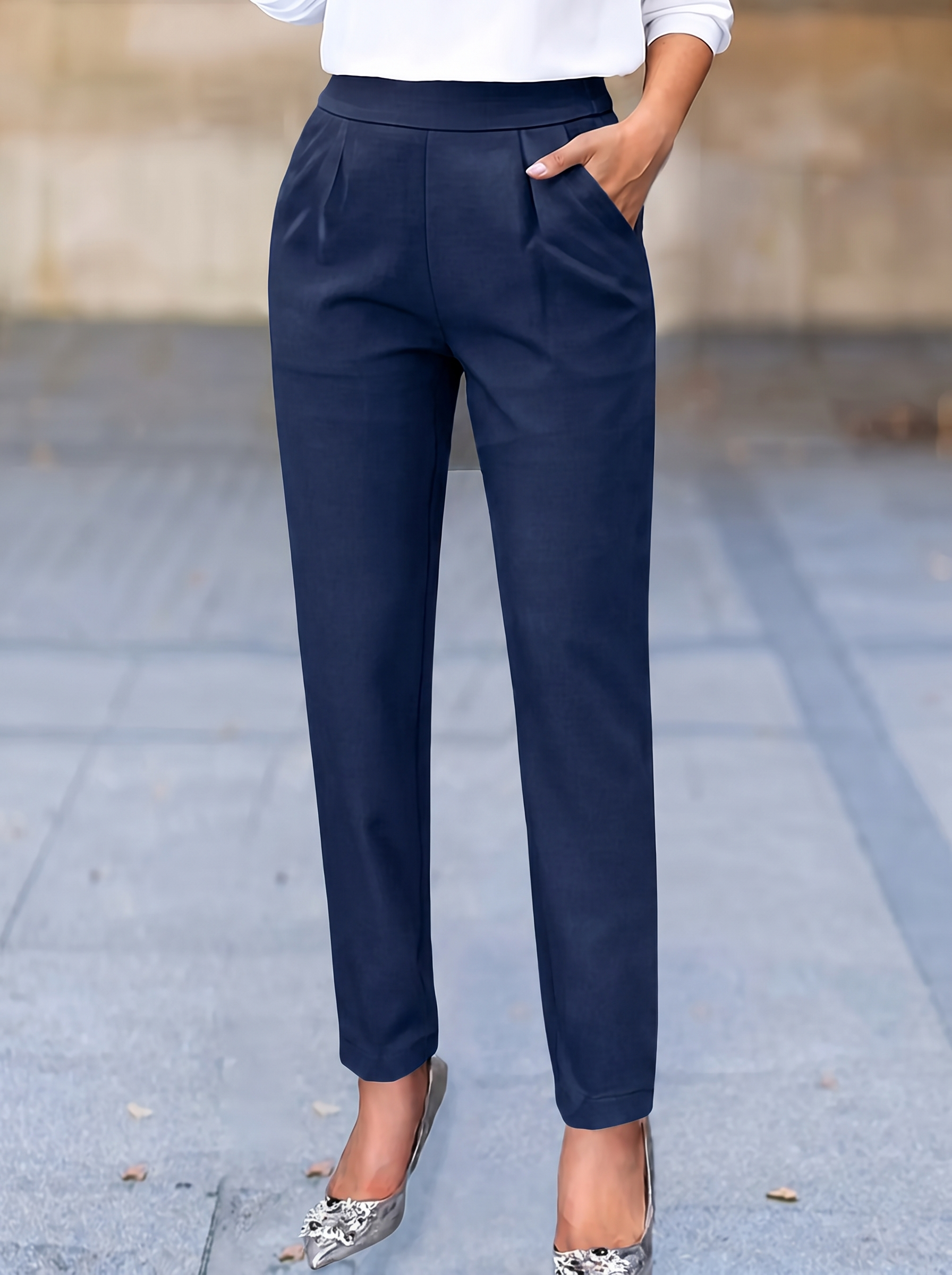 Women's High Waisted Pleated Tapered Work Pants with Pockets – Tailored Office Pants