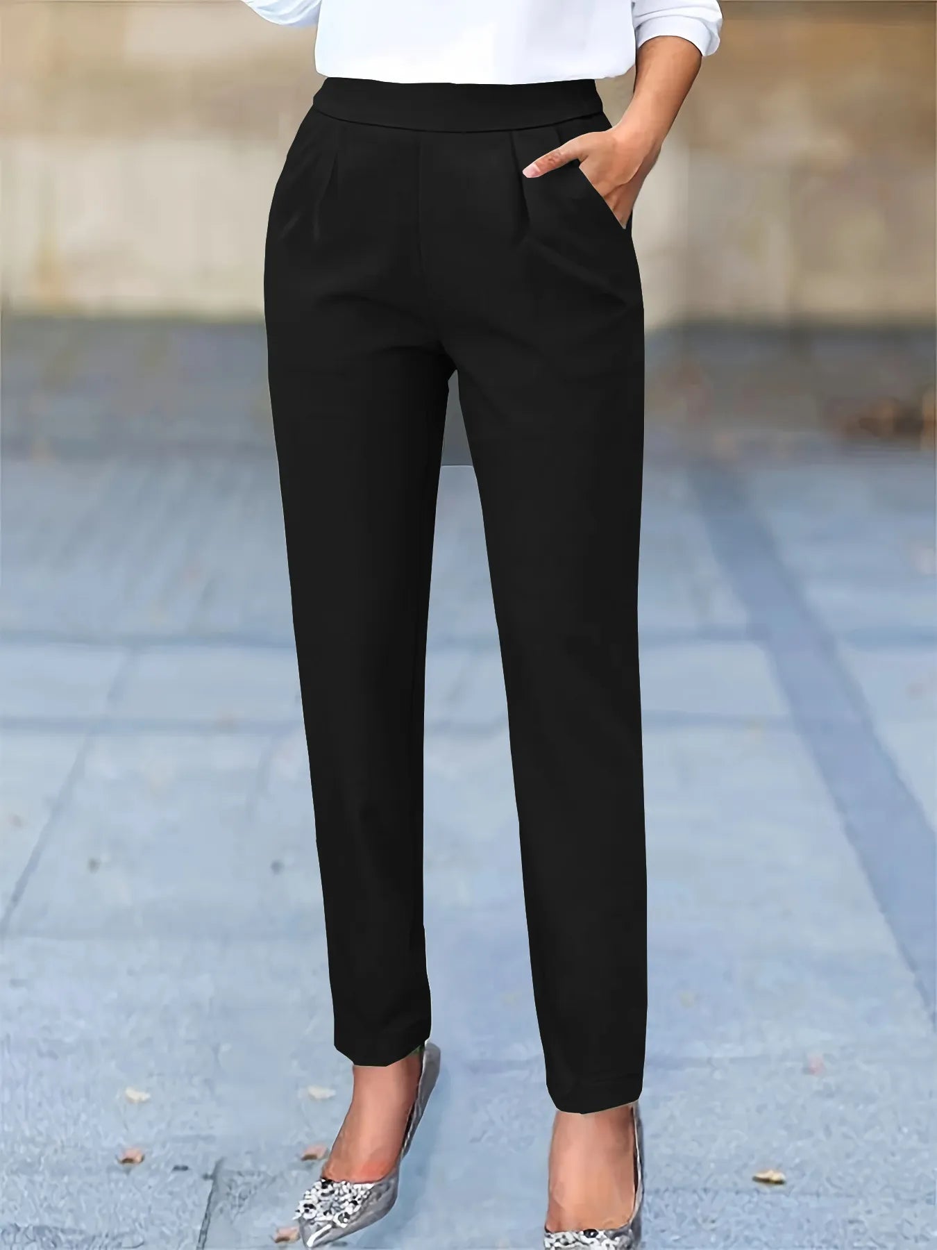 Women's High Waisted Pleated Tapered Work Pants with Pockets – Tailored Office Pants
